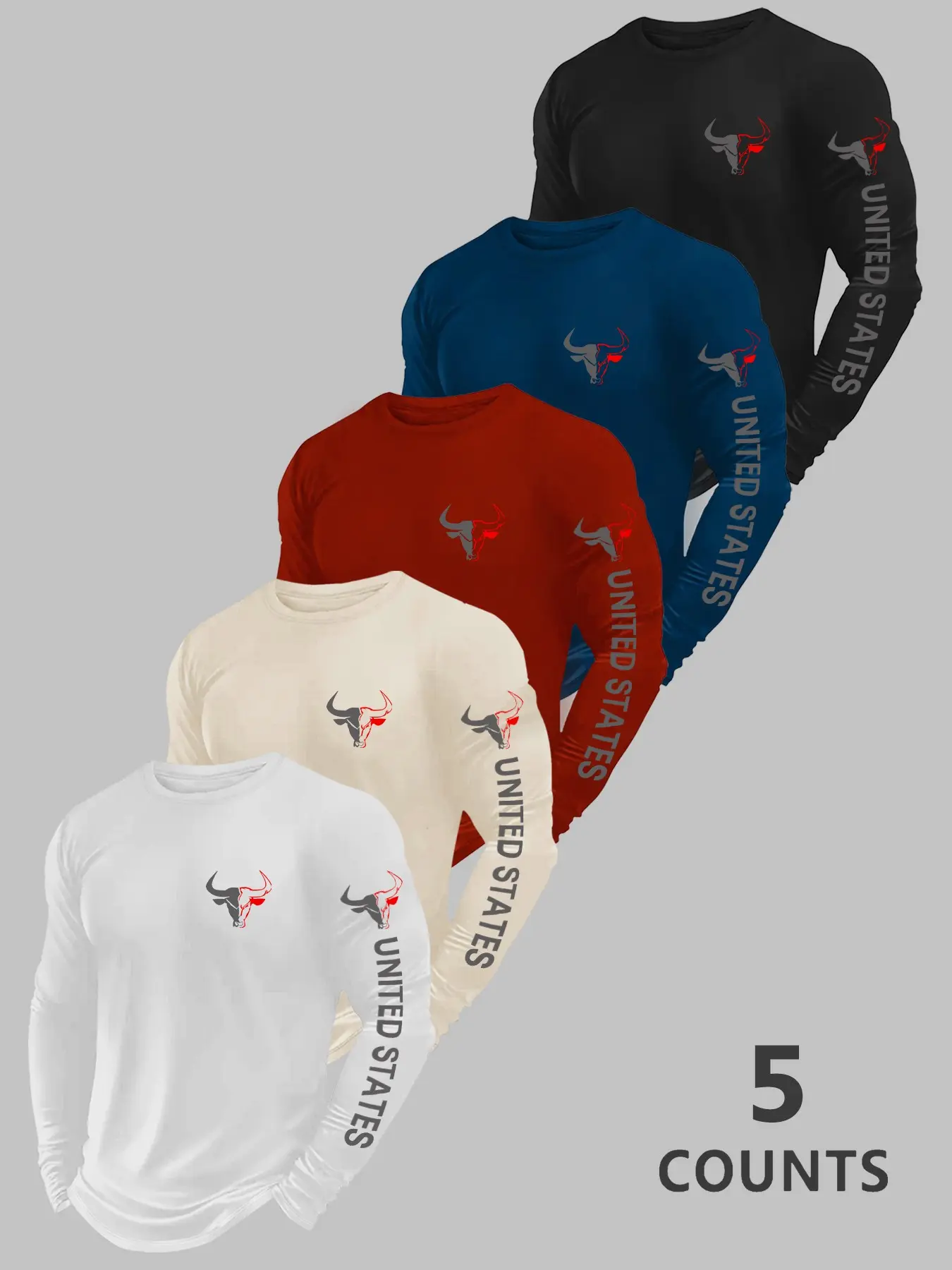 Men's Classic Round Neck Long Sleeve T-Shirt, Bull Head Graphic Print, Casual Fashion Outdoor Wear, All Seasons, Fitted H-Type, Streetwear