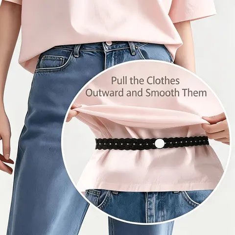 4-piece Set (1 Belt+3 Buttons) Exquisite Lace Trimmed, Suitable for T-shirts, Dresses, and Shirts, with Invisible Button Extenders To Adjust Clothing Length; No Lace Up Edge Adjuster, Suitable for Knitted Shirts and Pants Adjustable Waist Strap