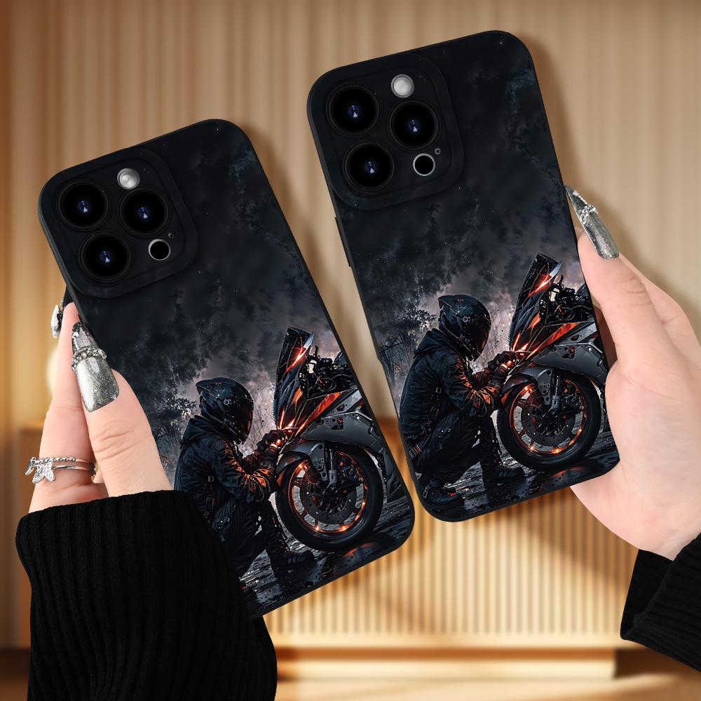 Creative Motorcycle Boy Pattern Shockproof Phone Case, Suitable for iPhone 17 Air/16 Plus/15 Pro Max/14 Pro/13/12/11/XS Max/X Phone Case, Ideal Gift for Family, Friends, Partners, Boyfriends Who Love Motorcycles, Best Choice for Holiday Gifts MS322