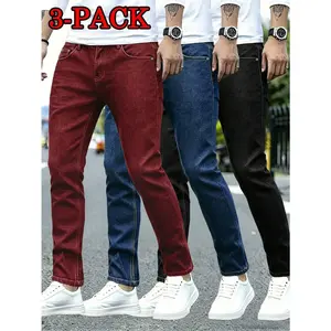 Men's 3-Pack Slim Fit Stretch Solid Color Versatile Casual Jeans