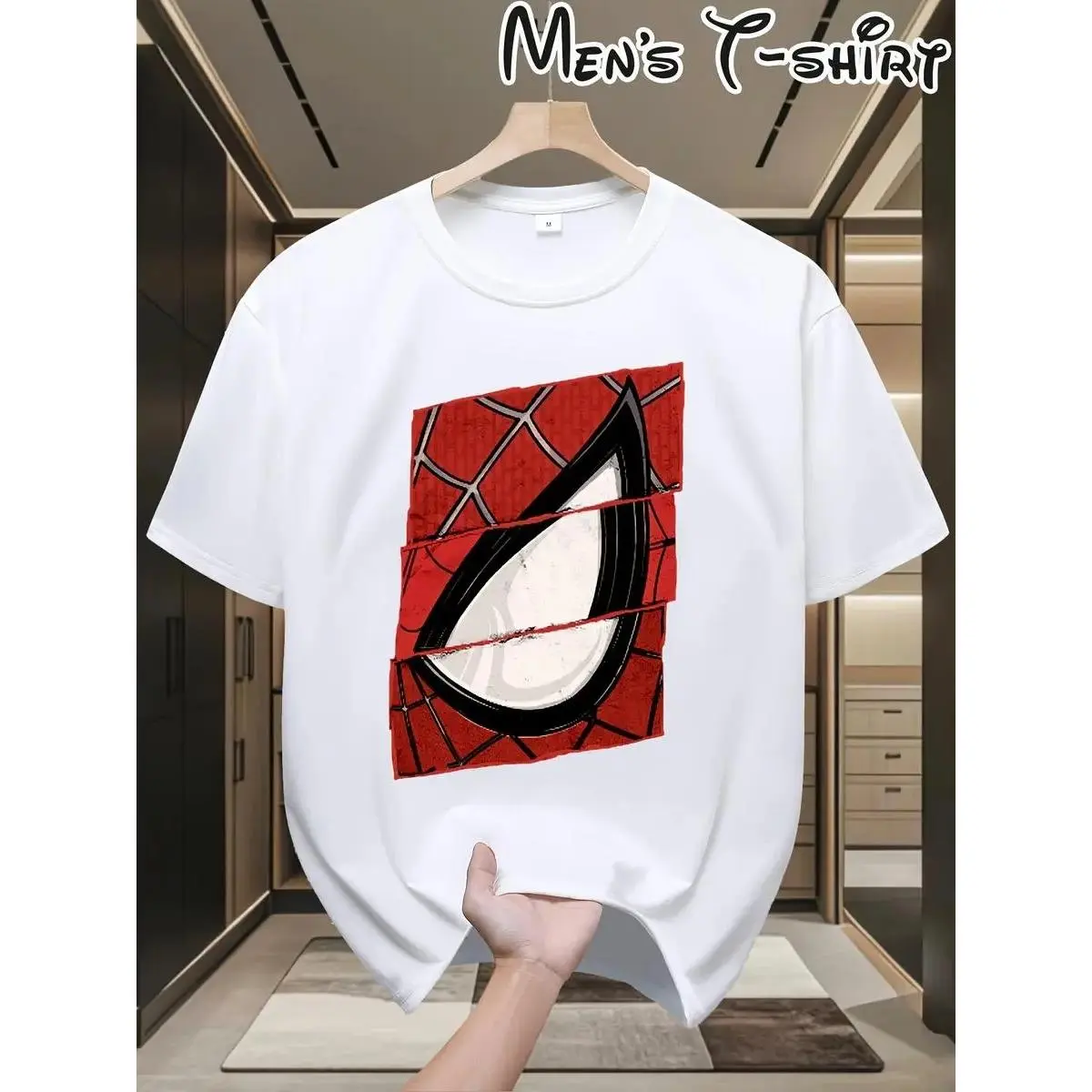 24hr Fast Shipping Men’s Spider Graphic Black Crew Neck Tee Red White Print, Summer Casual Outfit for Travel Camping Outdoor, Perfect Birthday & National Parents Day Gift, Loose Urban Trendy Men Graphic T-Shirt Daily Wear