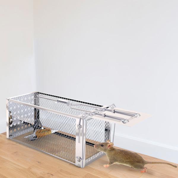 Stainless Steel Rodent Trap - High Sensitivity Pedal Auto-Locks Door, Humane Live Capture - Safe, Durable, Indoor/Outdoor Versatile Placement, Easy to Use