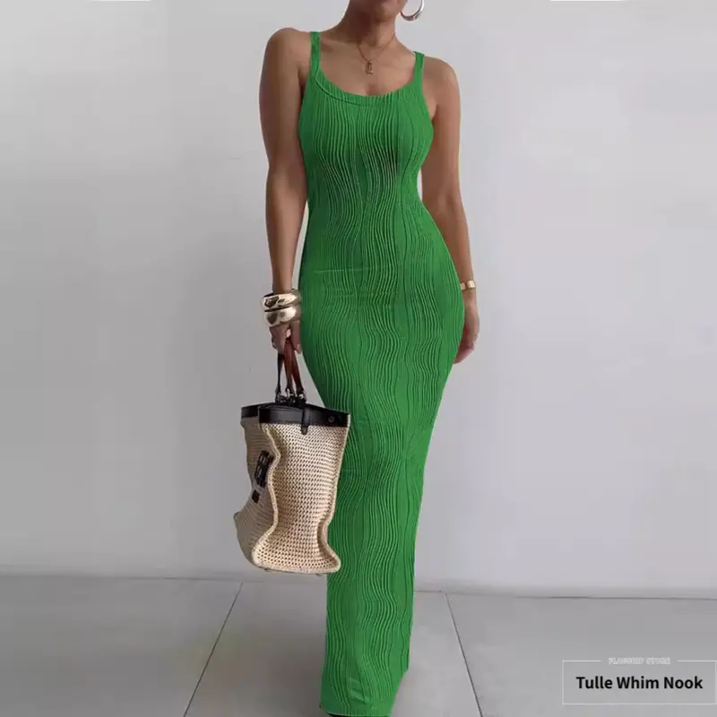 Women's Elegant Solid Sleeveless Sling Fitted Bodycon Midi Dress - Summer Casual Socialite Dress for Parties, S-XXL Normal & Plus Size