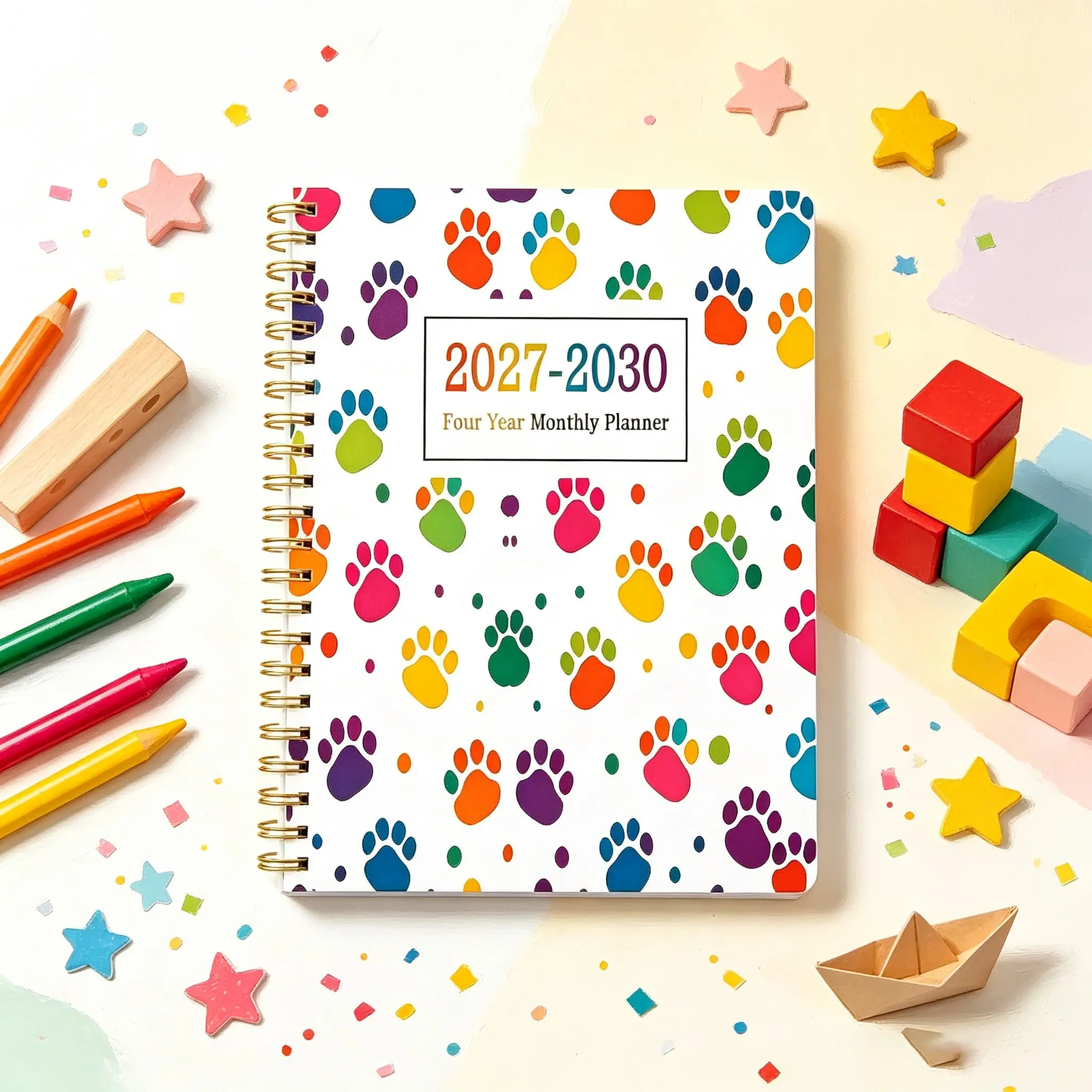1 A5 Size 2027-2030 Monthly Planner - January 2027 to December 2030, 4-Year Monthly Planner, Paw Print Themed Cover Design, Annual Calendar Planner, Monthly Tabs, 48-Month Calendar, Elastic Closure, Cute Planner