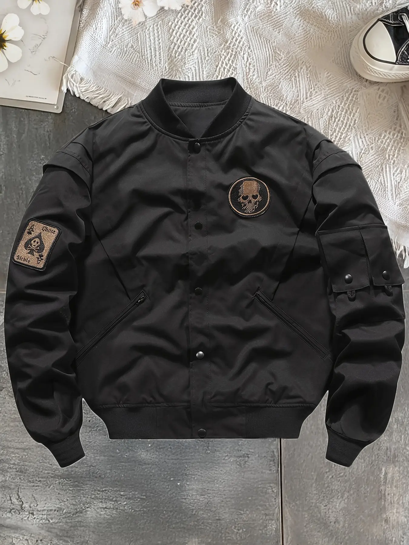 Autumn Winter Men's Classic MA1 Flying Baseball Jacket, Flight Jackets, Shoulder Down Short Jacket, Collar Work Jacket, Multi Pocket Functional Tactical Top, Durable Air Force Pilot Windbreaker, Street Wear, Daily Travel Hip Hop