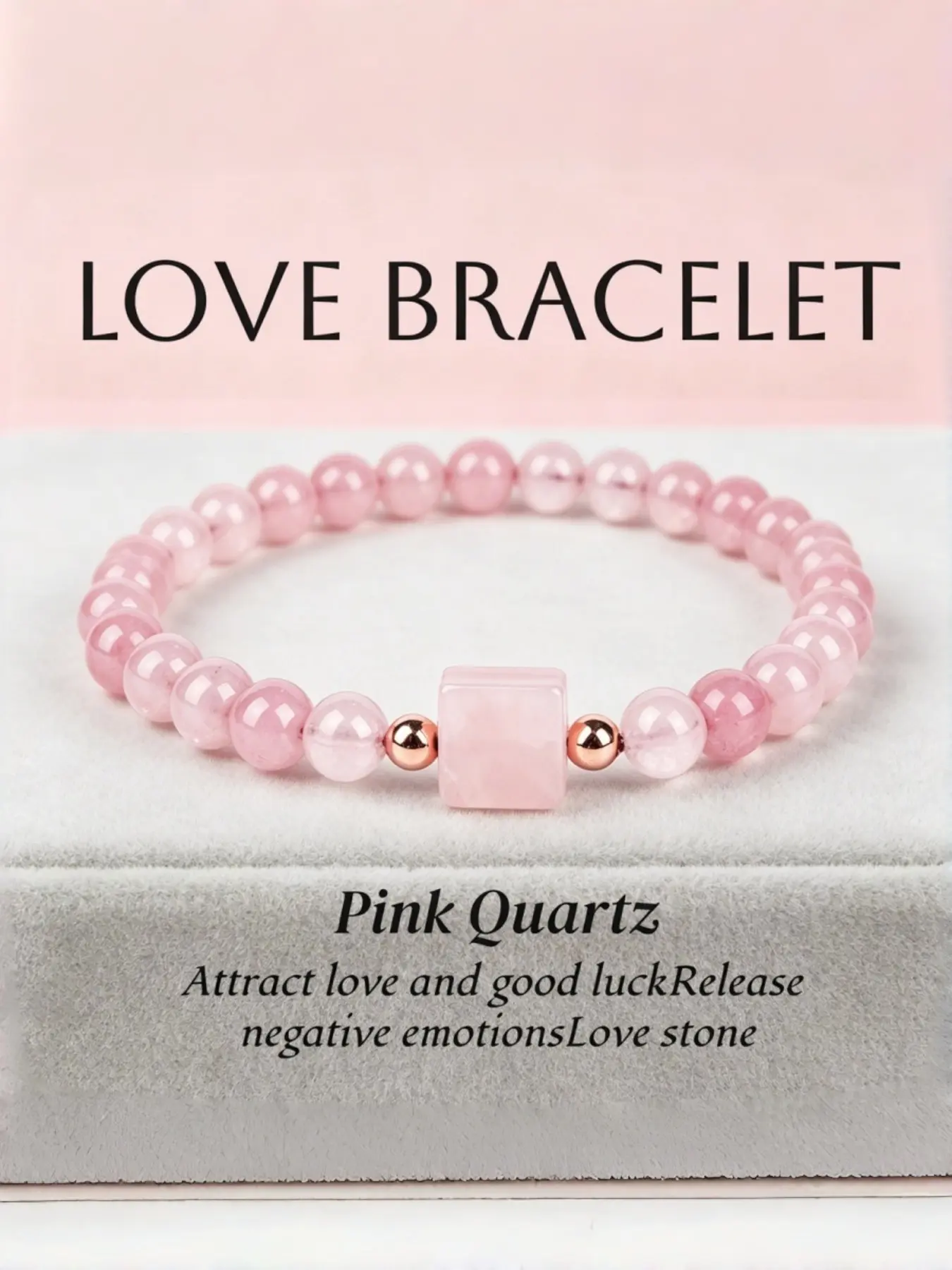 Natural Quartz Cube Bead Women's Love Bracelet, Handmade Geometric Crystal Wristband, Attracts Love and Good Luck