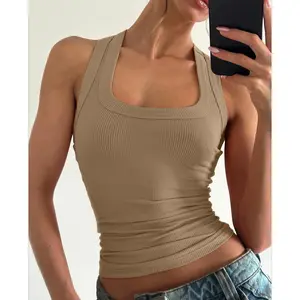 Fashion Round Neck Vest Suspender Ladies Solid Color Ribbed Sleeveless Women'S Top Sports Slim Inner And Outer Wear, Cross-Border Hot T-Shirt Spring, Summer, Autumn And Winter Four Seasons New Base Shirt