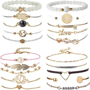 20Pcs Bohemian Beaded Bracelet Set for Women, Multi-Layer Stackable Wrap Bracelets, Assorted Designs with Turtle, Pineapple, Arrow, Feather & Lotus Charms, Adjustable Jewelry Set