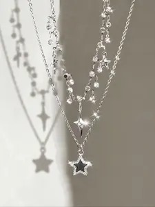 Elegant Star & Rhinestone Layered Necklace Set, High-Quality Design, Sweet Combination, Perfect for All Occasions