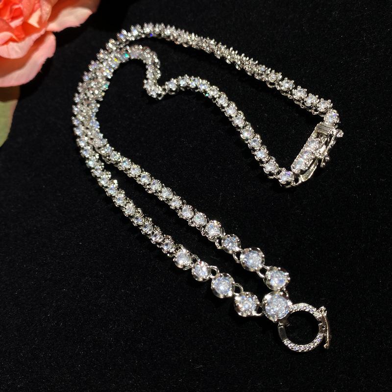 New Shiny Punk Hip-Hop Versatile Chain, Exquisite Universal Clasp White Diamond Clavicle Necklace 40+5cm, Couple Jewelry DIY Accessories Gift