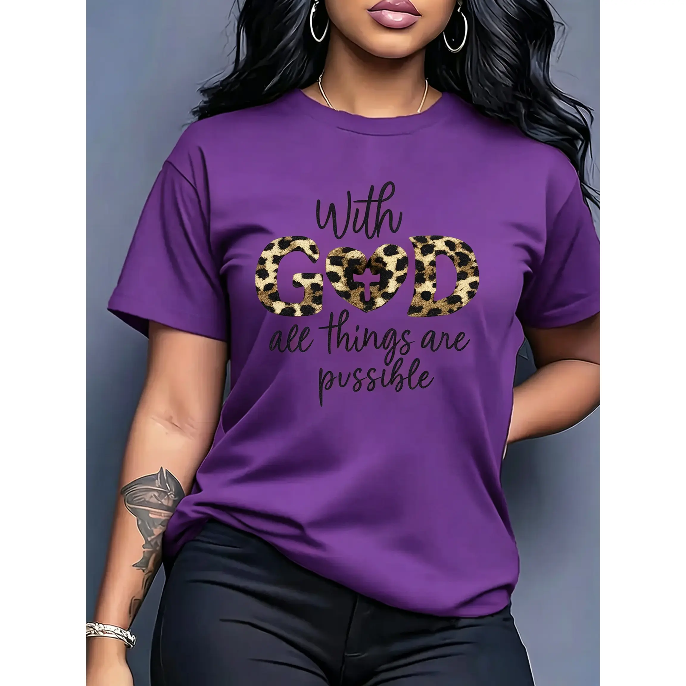 Women's Christian Faith-Inspired Short-Sleeve T-Shirt - "Be with God, all things are possible" Matthew 26:11 Bible Verse, Comfortable Crew Neck Casual Worship Apparel
