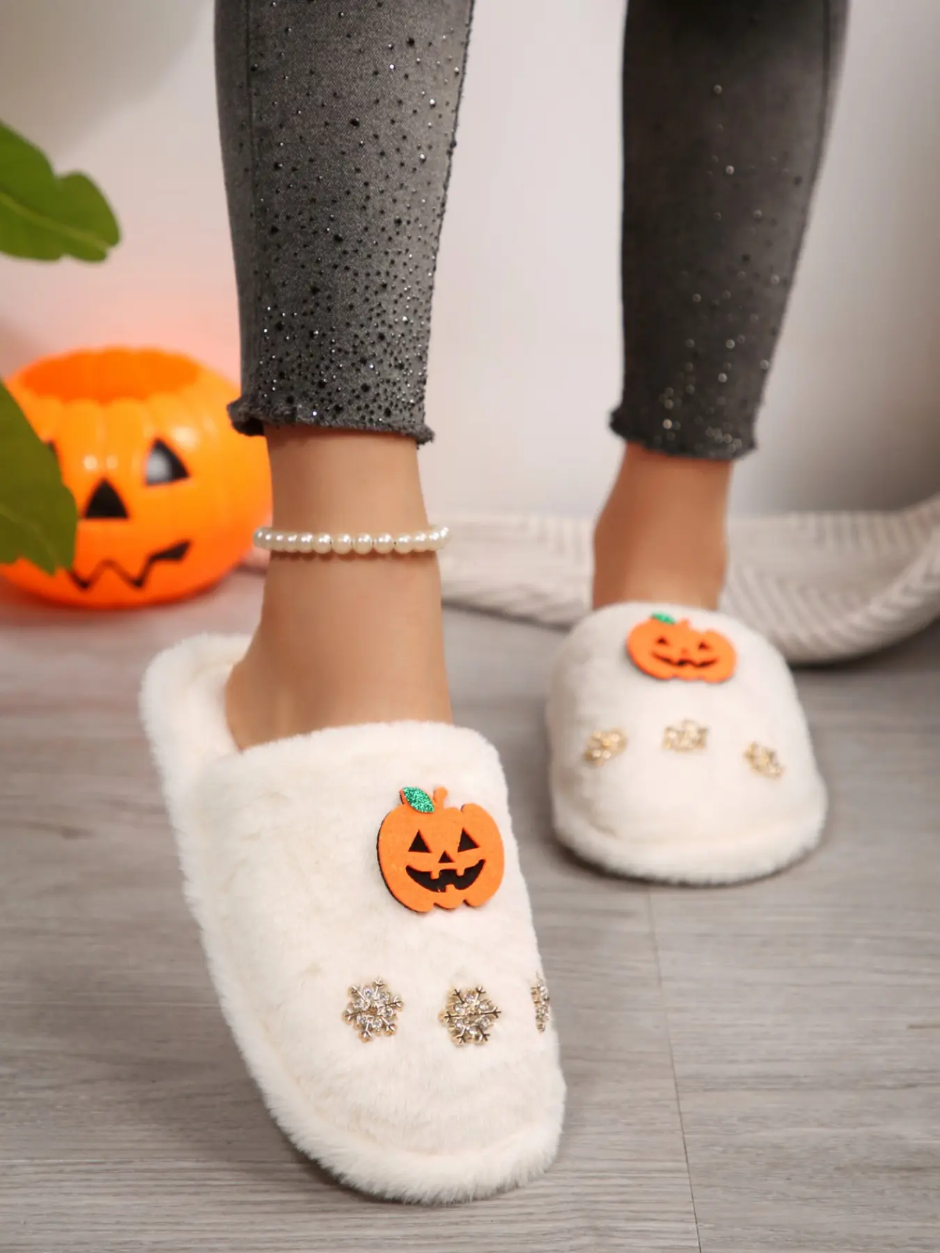 Women's Halloween Pumpkin Smile Slippers, Cozy Textile Upper, Rubber Sole, Warm Indoor Cotton Slippers, Options