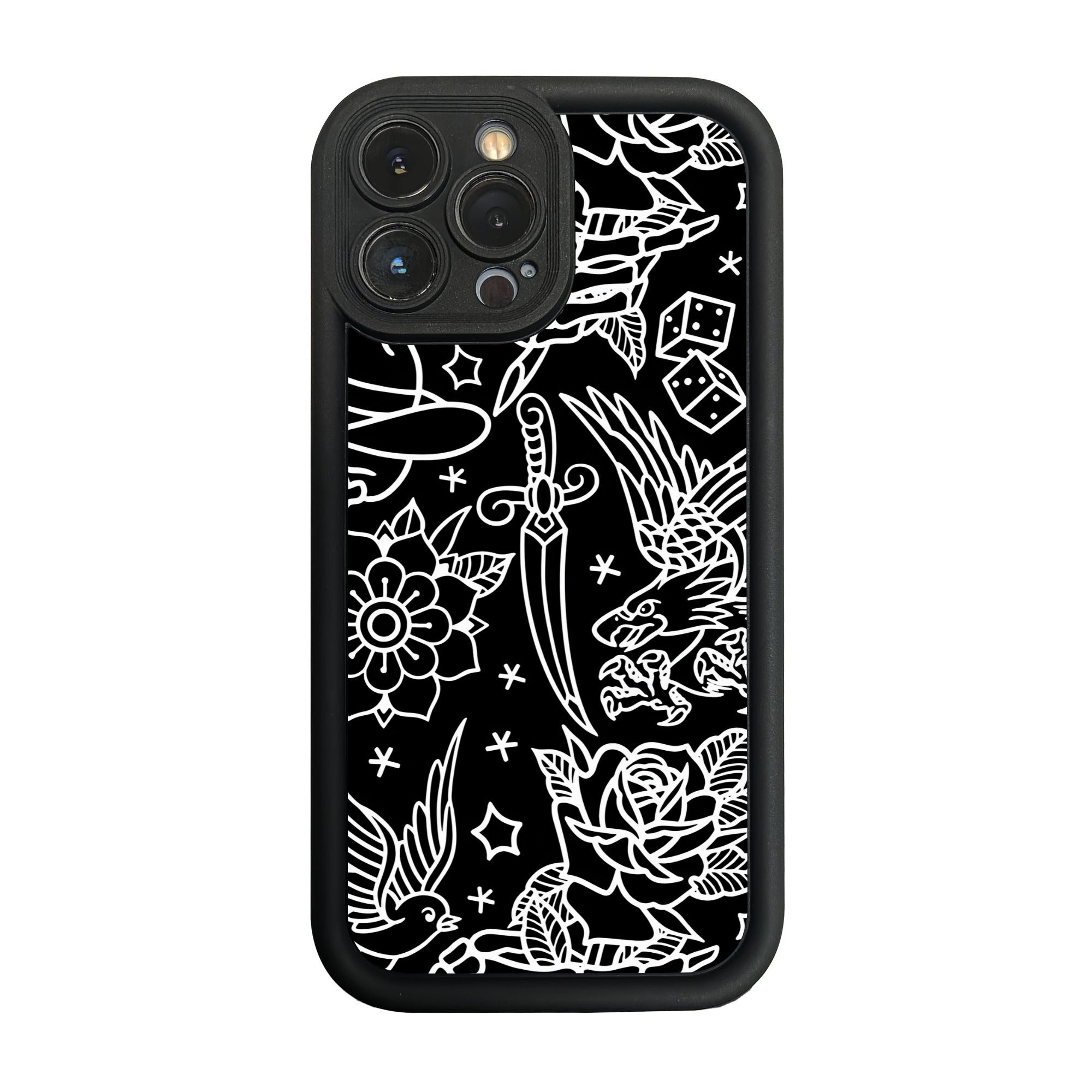 Phone Case - 1pc of American Traditional Tattoo Flash Print Phone Case Designed to Protect Against Impacts, Compatible with iPhone 17 E Air Pro ProMax iPhone16 15 14 Plus 13 12 Mini 11 X XS XR