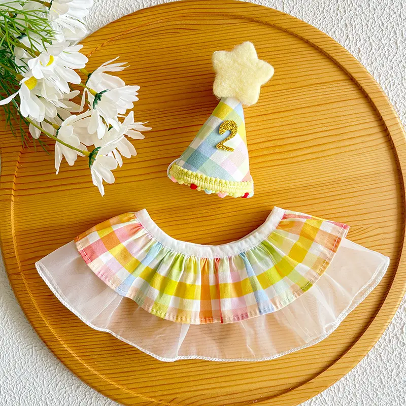 New pet birthday set: colorful dog costume, bib, cat birthday hat, cute neck scarf decoration