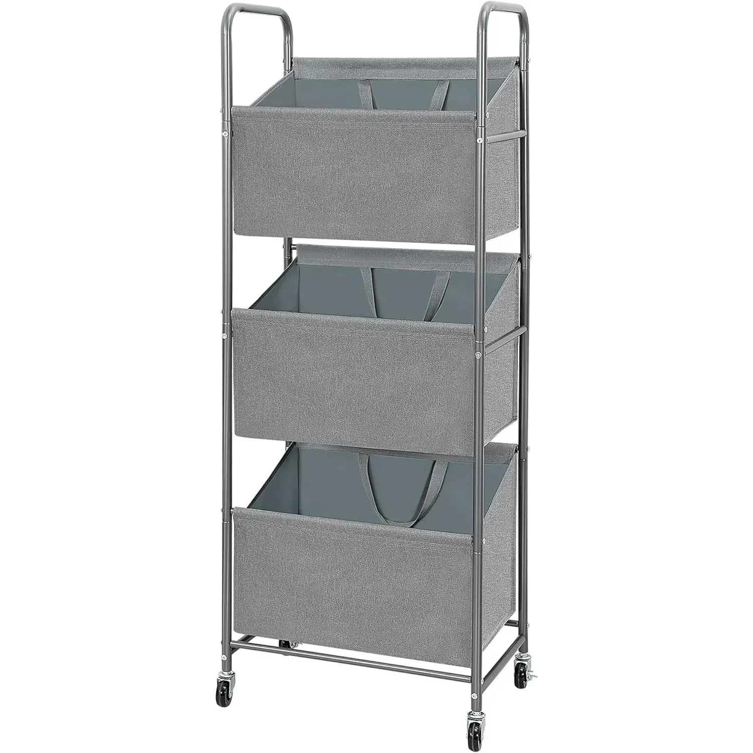 3-Tier Vertical Rolling Laundry Hamper with Removable Bags, 120L Stackable Laundry Sorter Basket, Clothes Hamper with Wheels for Small Spaces, Closet, Bedroom, Bathroom, Laundry Room, Gray