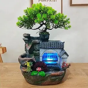 Waterfall Fountain Indoor Tabletop Water Fountain Rockery Stream Tabletop Fountain Fountains and Waterfalls Desk Fountain with Automatic Pump and Switch Room Decor Gift Statues Figurines