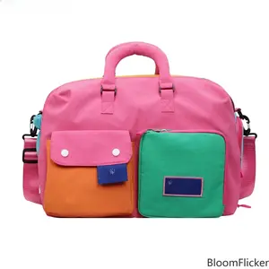 Color Block Foldable Weekender Duffle Bag, Large Capacity Dry-Wet Separation Portable Travel Tote, Multifunctional Casual Carry Backpack For All-Season Trips, Gym & Daily Overnight Outings
