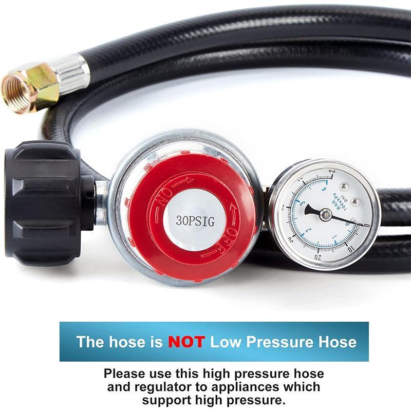4 FT 0-30 PSI Adjustable High Pressure Propane Regulator with Hose and PSI Gauge, LP Gas Grill Regulator Hose with 1/8 MNPT Pipe Fitting for Grill, Burner, Fryer, Cooker, firepit and More, Lpg Hose