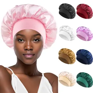 Solid Color Wide Elastic Band Satin Sleep Bonnet, Unisex Soft Hair Care Beauty Cap, Breathable Chemo Hair Loss Hat for Adults, Comfortable Night Sleep Cap for Curly Natural Hair Care