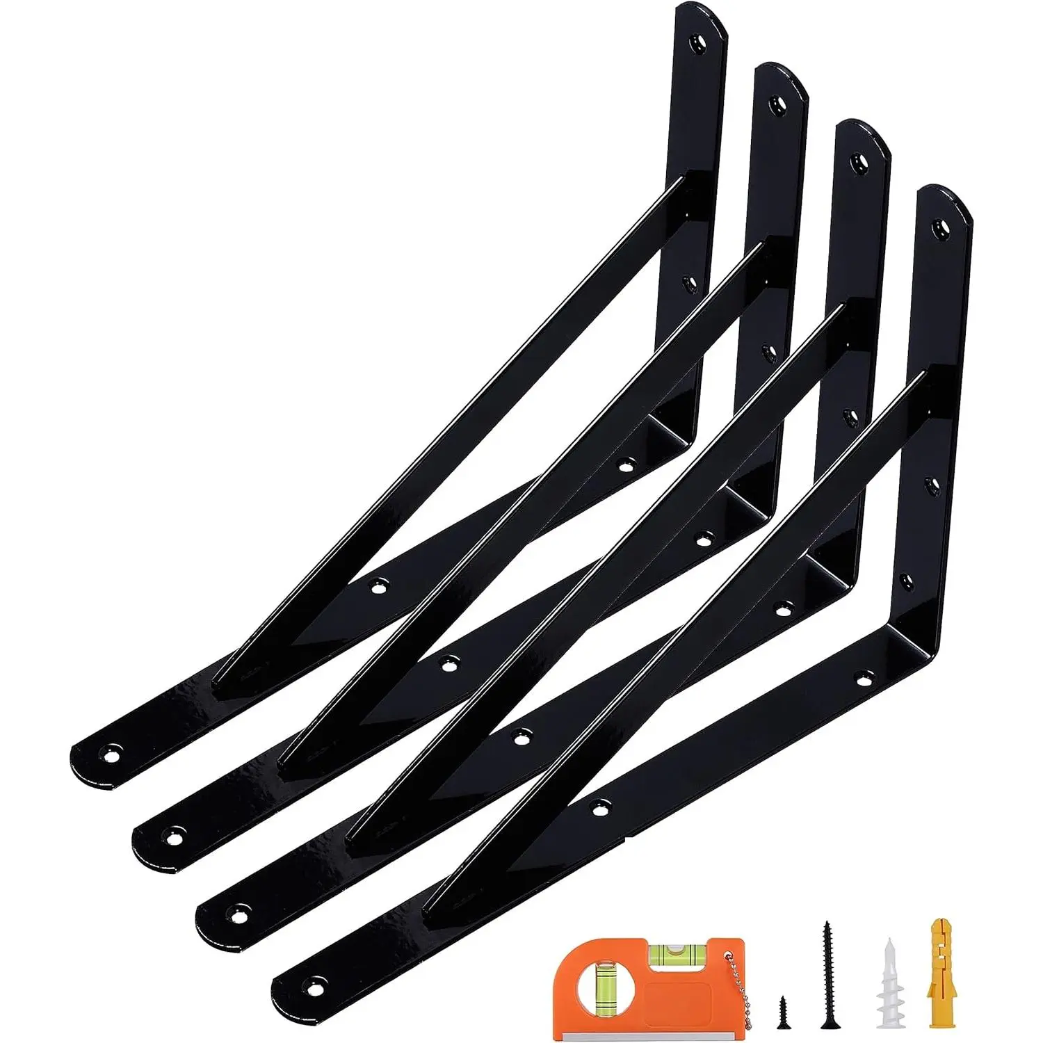 12 Inch Heavy Duty Shelf Brackets, Large Wall Bracket for Garage Storage Shelves, Black Steel