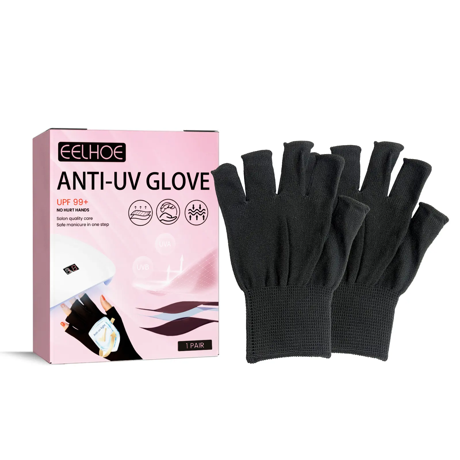 EELHOE UV Protection Manicure Gloves - Fingerless Nail Lamp Gloves for Gel Nails, Hand Cover Gloves for Salon & Home Use