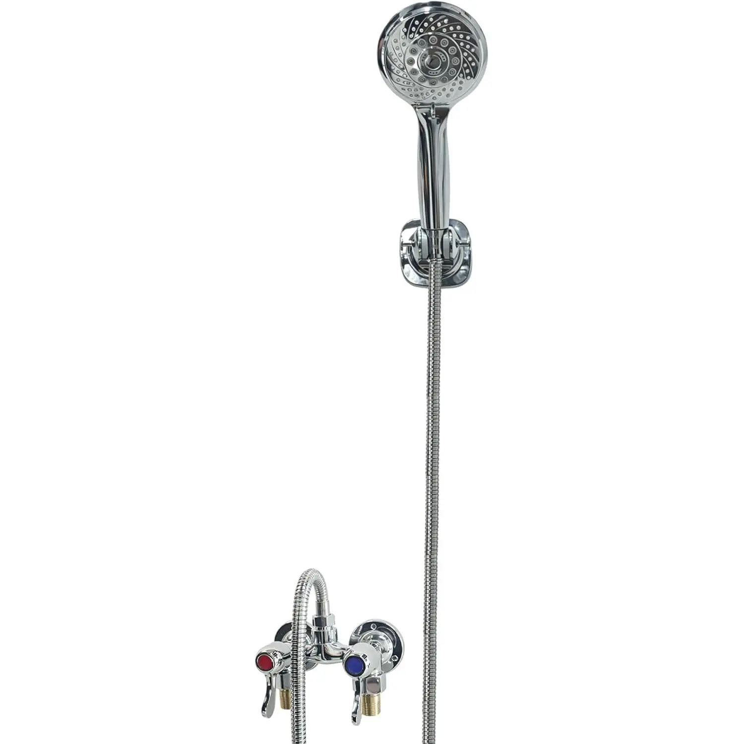 Outdoor Shower Kit Fixture Dual Handle Solid Brass 4 Inch Center Mix Valve with 59 Inch Hose and Showerhead Outdoor Shower System with ABS 6 Spray Mode Handheld Chrome Polish
