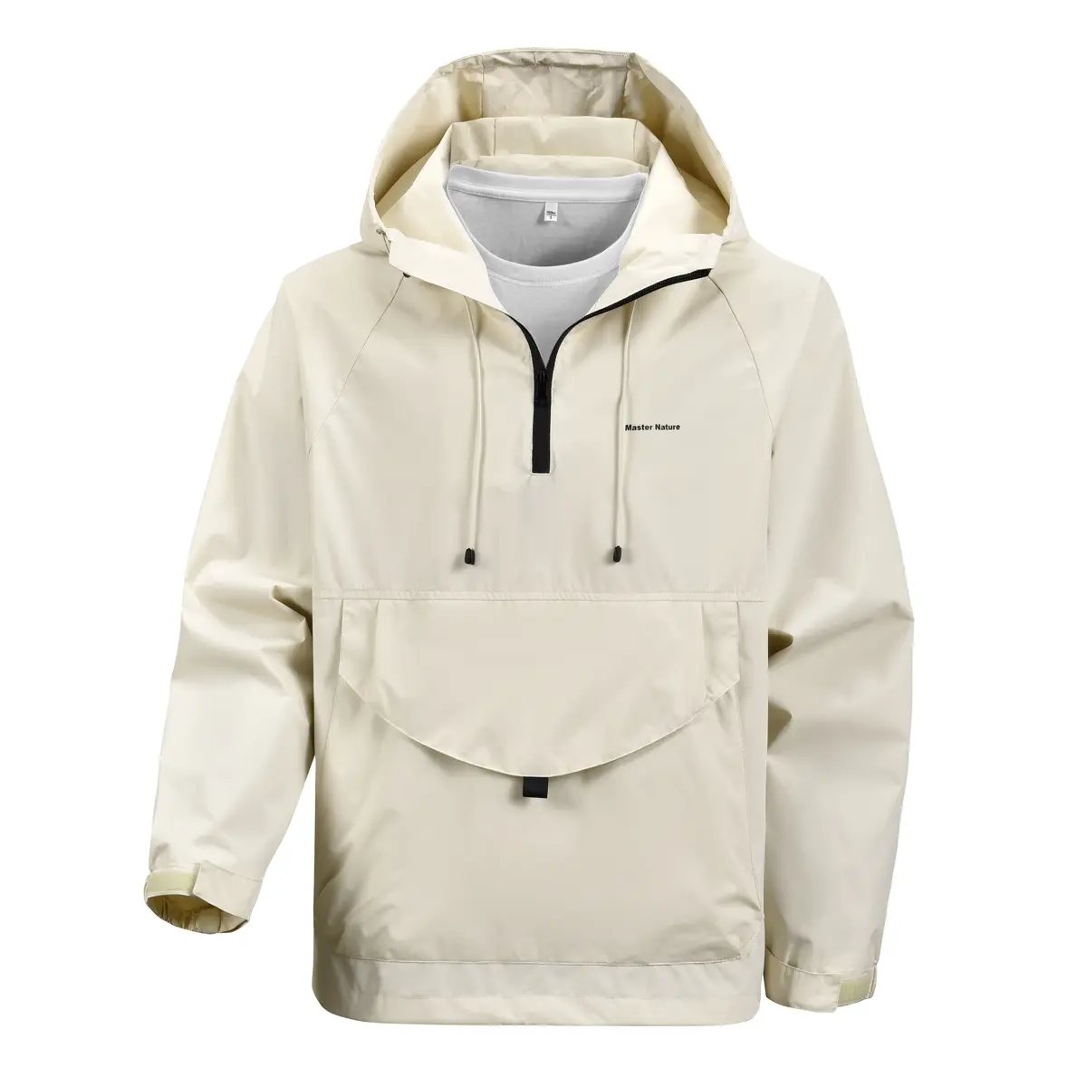 Men's half zip pullover hooded jacket, windproof and waterproof outdoor jacket, adjustable drawstring hood, large front kangaroo pocket, loose fit, lightweight and breathable jacket, perfect for hiking, camping, travel, daily commuting, easy to match T-sh