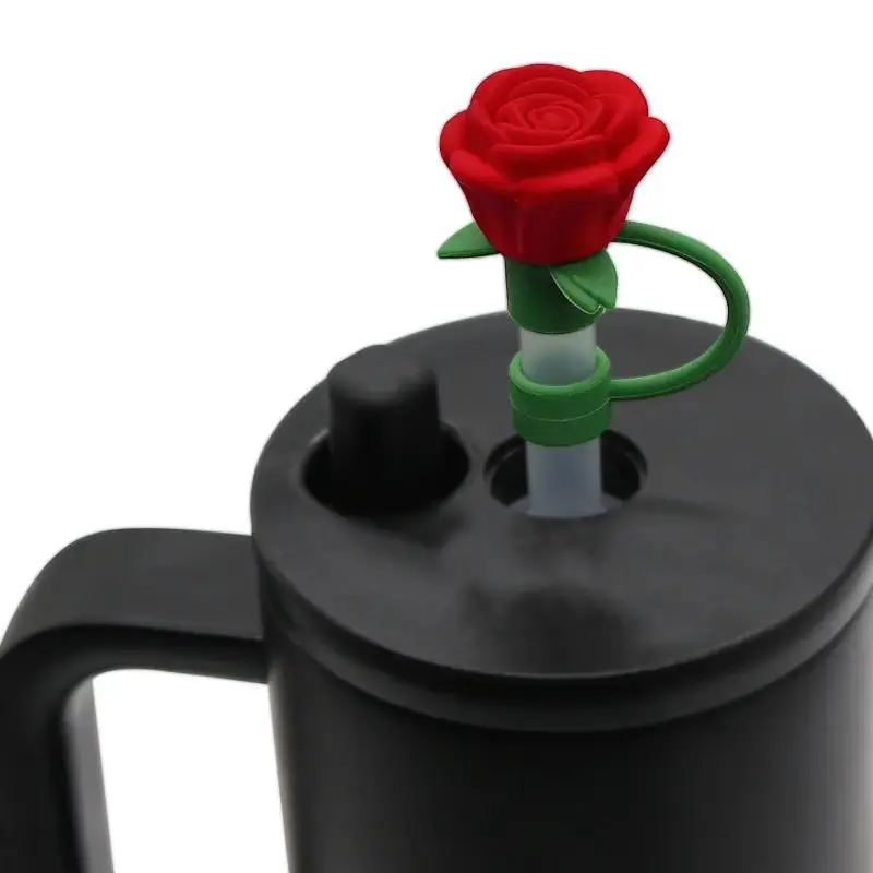 2PCS Silicone 3D Rose Straw Topper, 10mm Cartoon Sports Cup Lid, Dustproof Beverage Accessory, Ideal for Valentine'S Day, Women'S Day, Mother'S Day, Thanksgiving, New Year Gifts, Drink Protectors