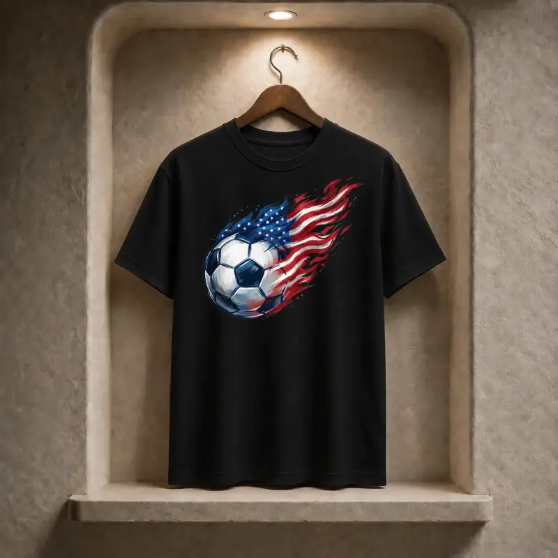 Game Day Y2K USA Soccer Graphic Tee for Men Women, Unisex Oversized Patriotic Fireball Print T Shirt, Vintage Sports Streetwear Top, Trendy Graphic Tee, Casual Graphic Shirt