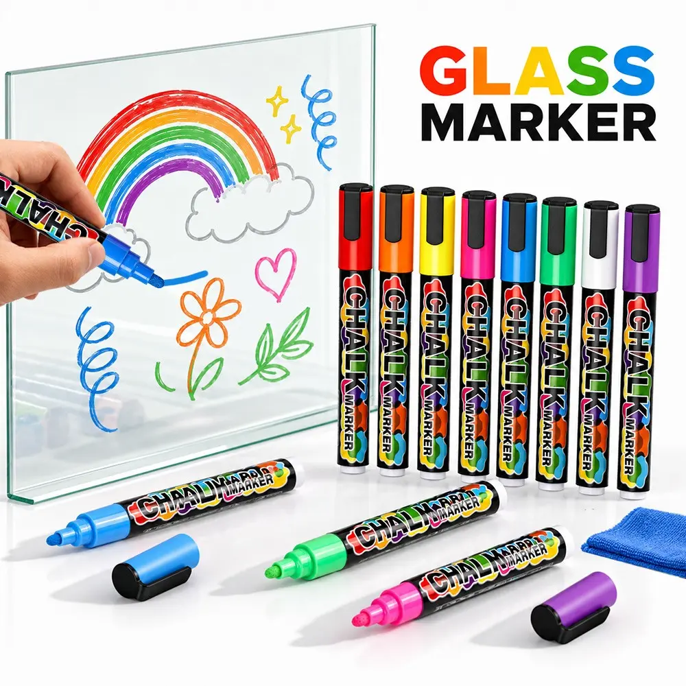 Colorful Liquid Chalk Markers, 3-6mm Dual-Tip, Washable and Wet-Erasable, Ideal for Blackboard, Mirror, Whiteboard, LED Window