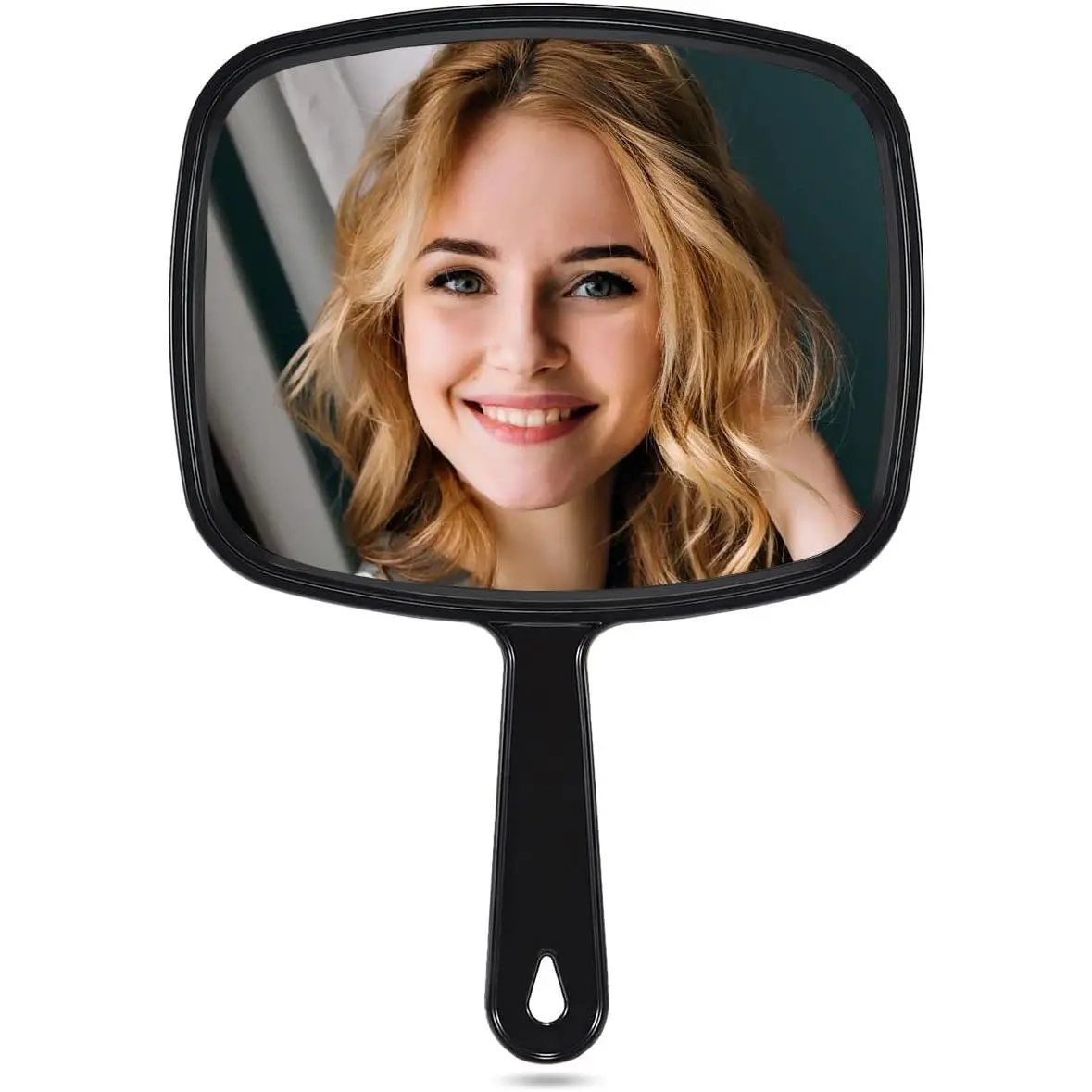 Large Black Square Hand Mirror - Single Item Barber Hairdressing Handheld Mirror with Handle for Salon