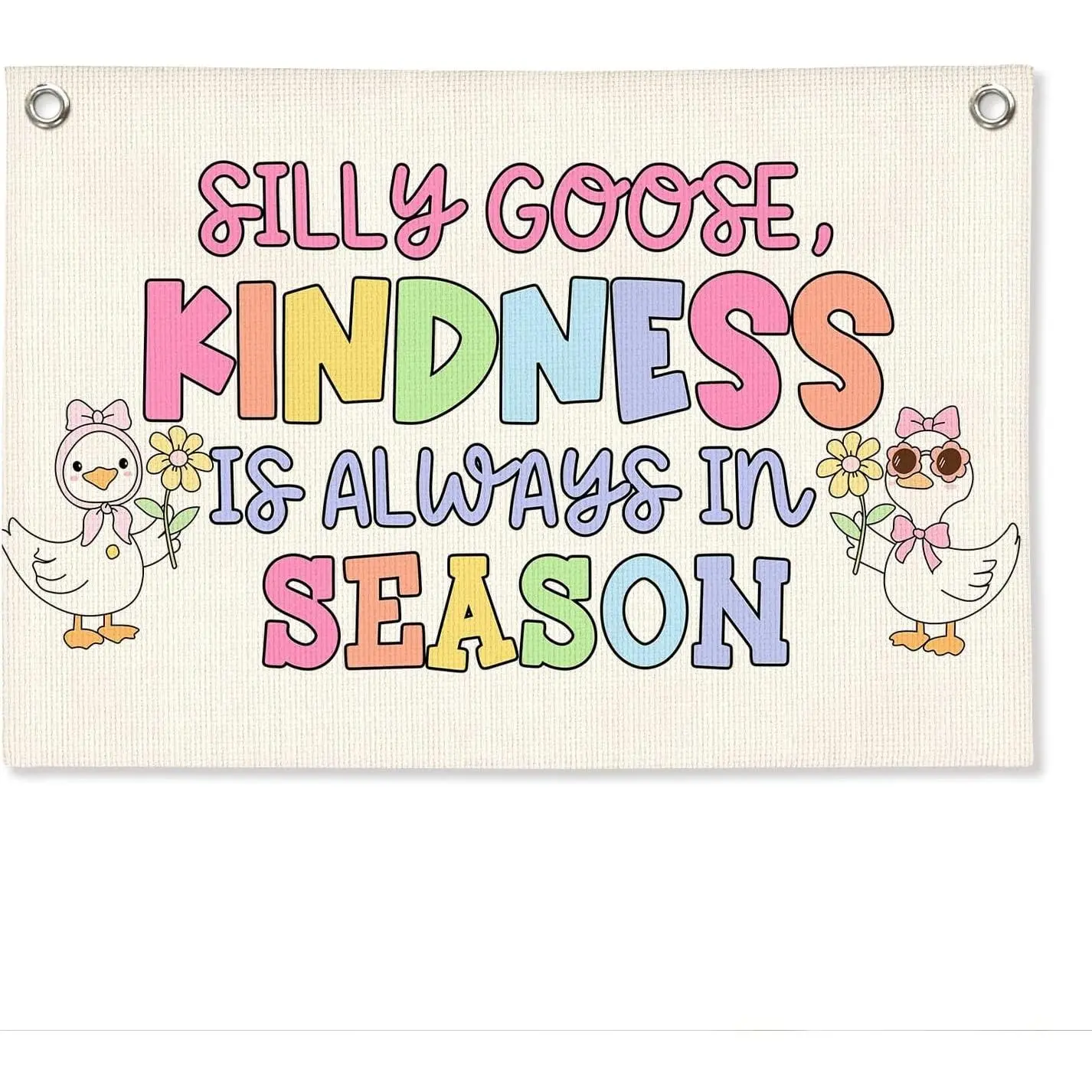 Silly Goose Classroom Canvas Wall Hanging Banner 20x30 Inch | Kindness Is Always in Season Pastel Goose Wall Banner Flag, Teacher Classroom Decor for Preschool Kindergarten Elementary