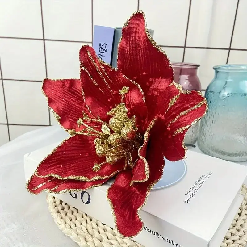 New Velvet Christmas Tree Decoration Flowers, Festive Atmosphere Accessories, Simulated Flower Arrangement for Parties, Tree Ornaments