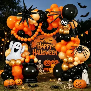 135pcs Halloween Balloon Garland Arch Kit, Nude Latex Balloons, DIY Giant Spider, Photo Booth Backdrop Decorations