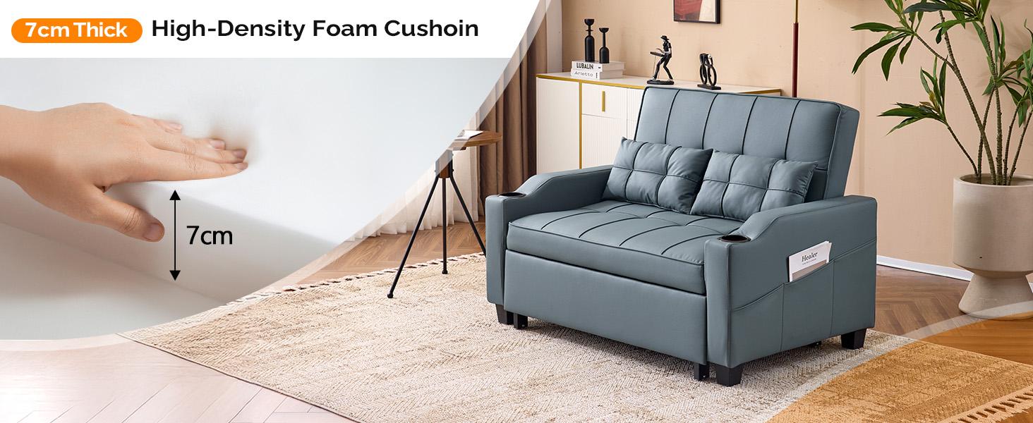 VINGLI Futon Sofa Bed Convertible Loveseat Sleeper Couch, Faux Leather Pullout Sofa Fold Out Couch Bed with USB Ports, Cup Holders, Armrest for Living Room, Bedroom Apartment Room