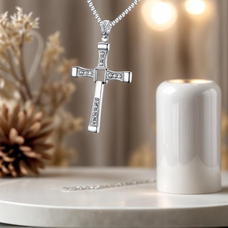 Cross Necklace for Men, Cross Pendant Necklace Stainless Steel Chains Sterling Silver Necklace Men's Cross Chain Jewelry Link Chain for Boys Fast and Furious