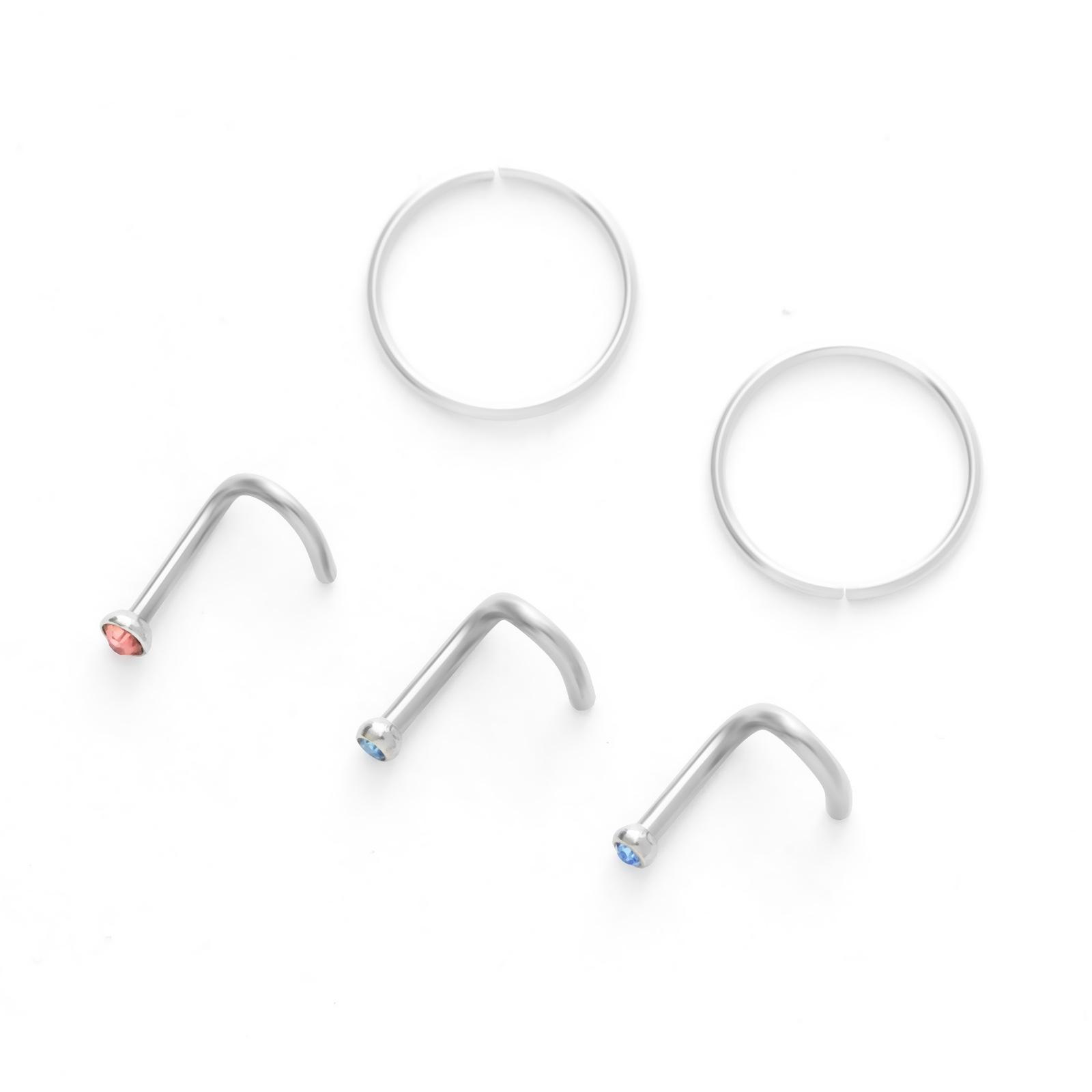 316L Stainless Steel Mixed Style Body Piercing Jewelry Set with Case, Colorful Nose Rings Tongue Rings Eyebrow Rings, Hypoallergenic Piercing Kit for Women Men
