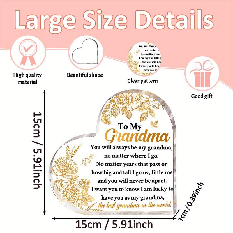 Acrylic Heart Shaped Flowers Decorative Plaque, 1/12pcs To My Grandma Plaque Gift, Gift for Women, Centerpieces Decorations #TOP PICKS