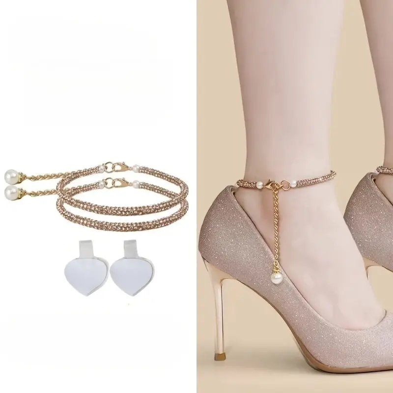 Women's High Heel Shoe Laces, Anti-Slip Adjustable Strap, Elegant Shiny Buckle, Summer Sandals & Wedding Footwear Accessories