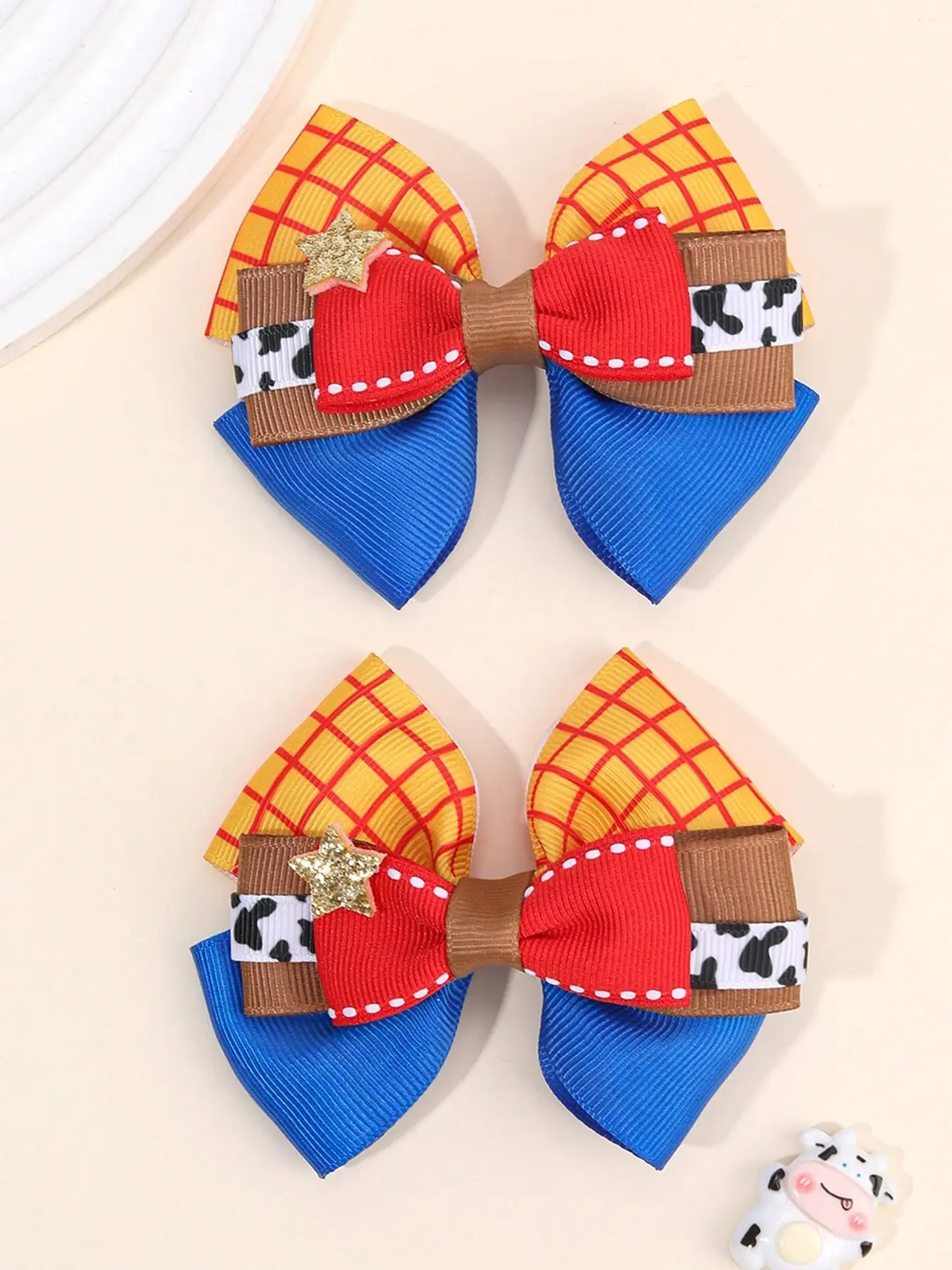 2pcs/Set Girls Princess Girly Hair Clips, Denim Effect Printed Bow & Alligator Clips, Denim Hair Accessories, Suitable For Teenagers, Hair Bows