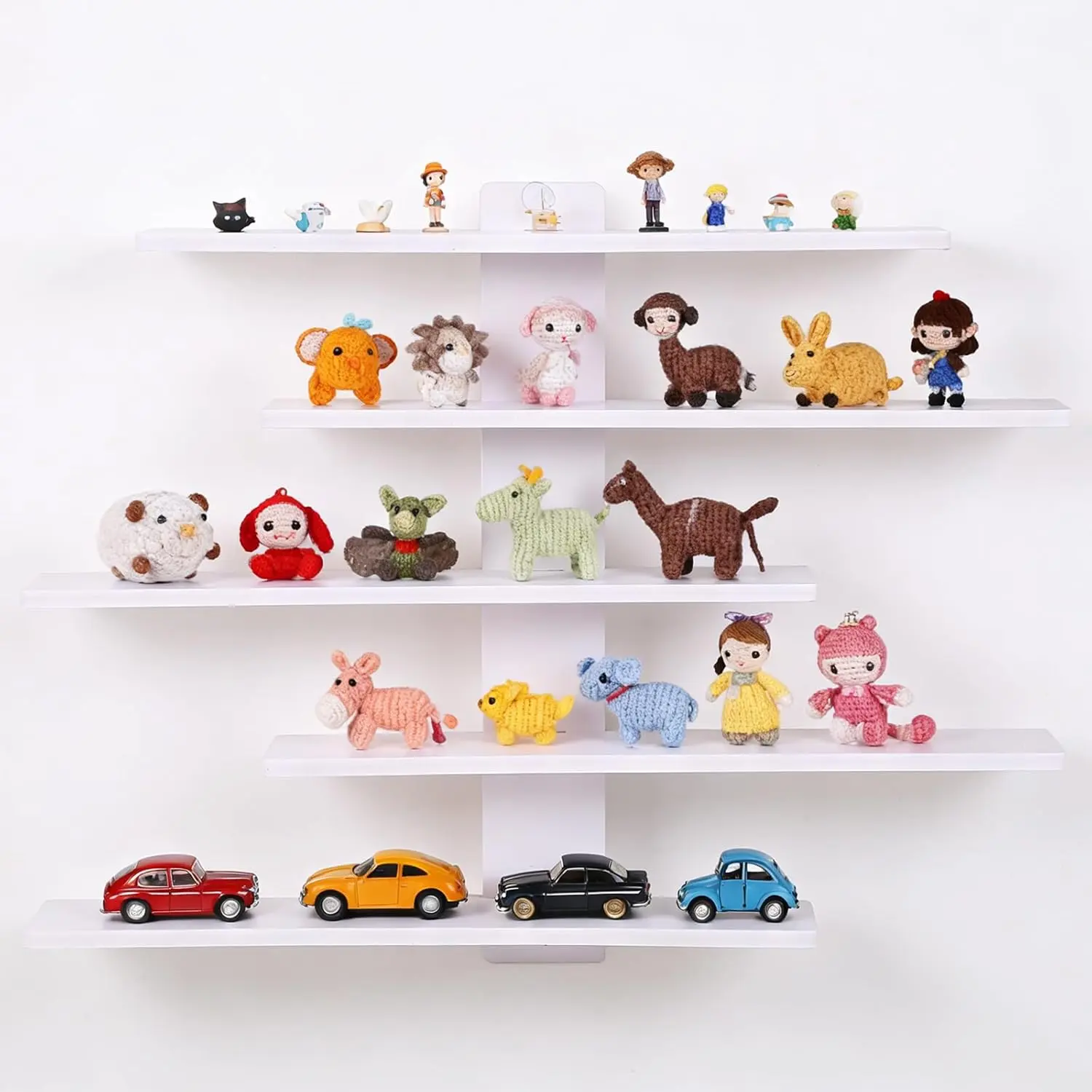 5-Tier Floating Shelf for Wall, Figurine Display Shelf, Decor & Display Storage for Anime Figurines, Dolls, Green Plants & Statues, Mini Decor for Bedroom, Living Room, Study Room (White)