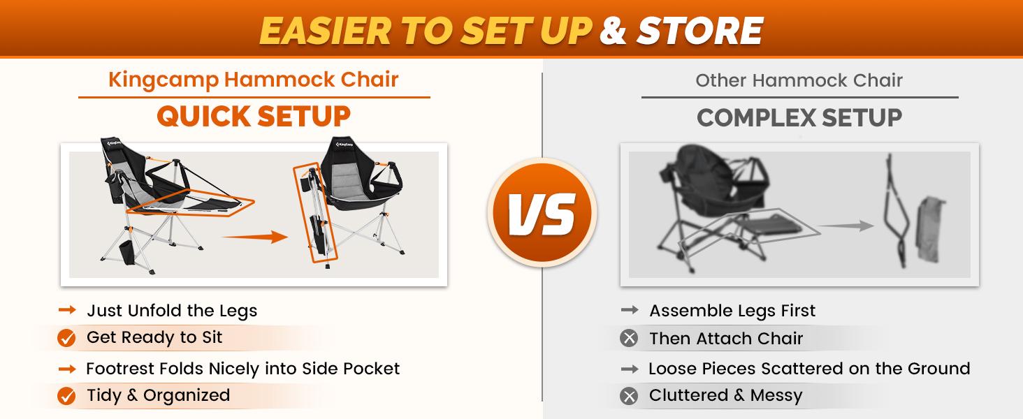 KingCamp Hammock Chair with Footrest – Heavy Duty Swinging Rocking Camping Chairs for Adults up to 400lbs, Folding Portable Oversized Rocker with Cup Holder & Pillow for Outdoor Beach Lawn RV Sports