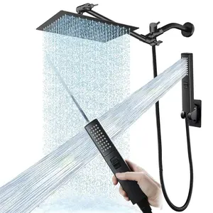 Shower Head, 8‘’ High Pressure Rainfall Shower Head/2 in1 Mode Handheld Shower Combo with 9'' Extension Arm, 9 Settings Anti-leak Shower Head with Holder, Height/Angle Adjustable