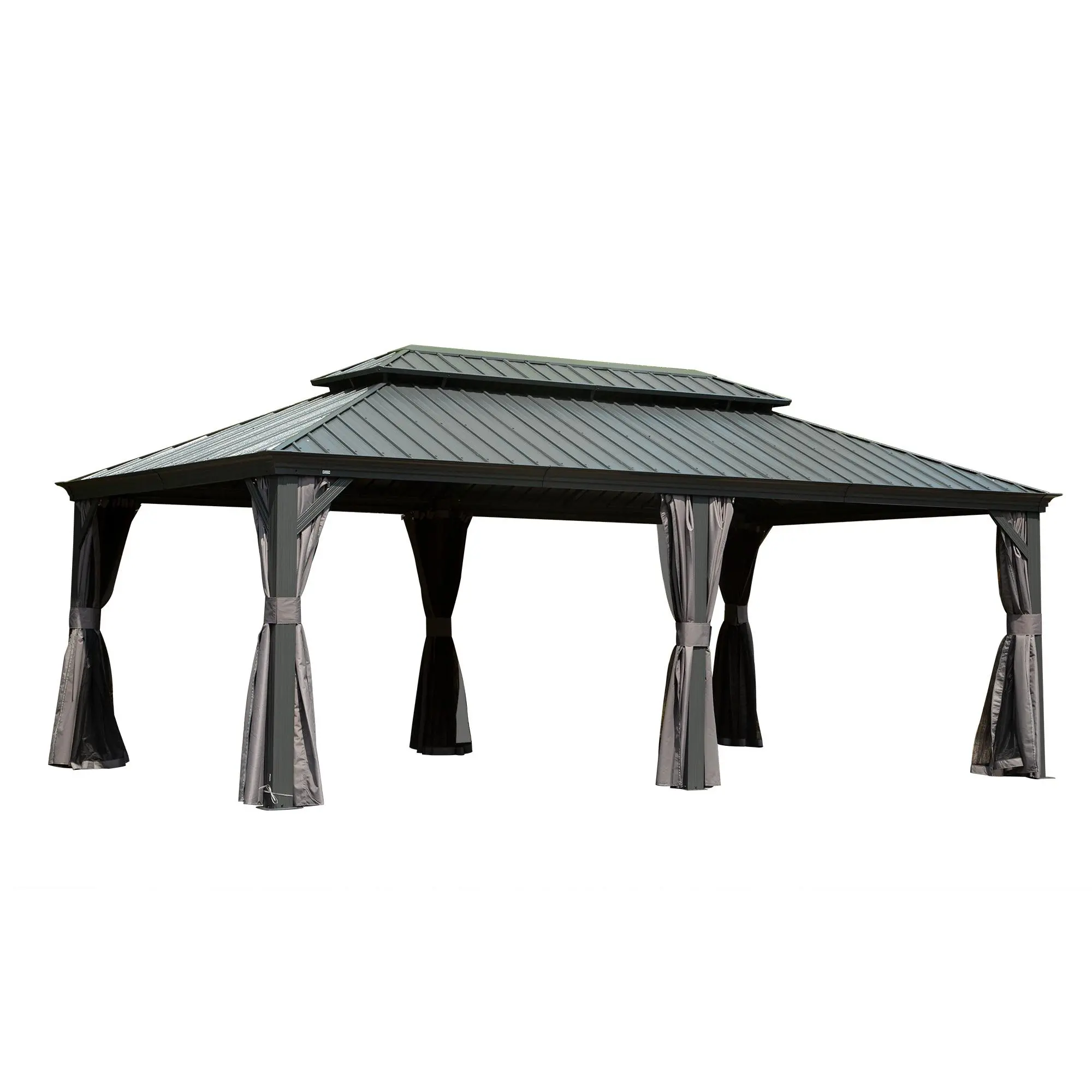 ARCH 14x20ft Hardtop Gazebo Outdoor Metal Canopy Shelter with Galvanized Steel Double Roof, Aluminum Frame, Curtains and Netting for Patio Deck Garden Backyard, Grey, Durable Weather-Resistant Pergola Pavilion, Home Furniture and Household Product