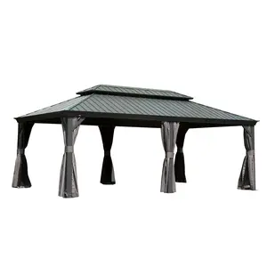 ARCH 14x20ft Hardtop Gazebo Outdoor Metal Canopy Shelter with Galvanized Steel Double Roof, Aluminum Frame, Curtains and Netting for Patio Deck Garden Backyard, Grey, Durable Weather-Resistant Pergola Pavilion, Home Furniture and Household Product