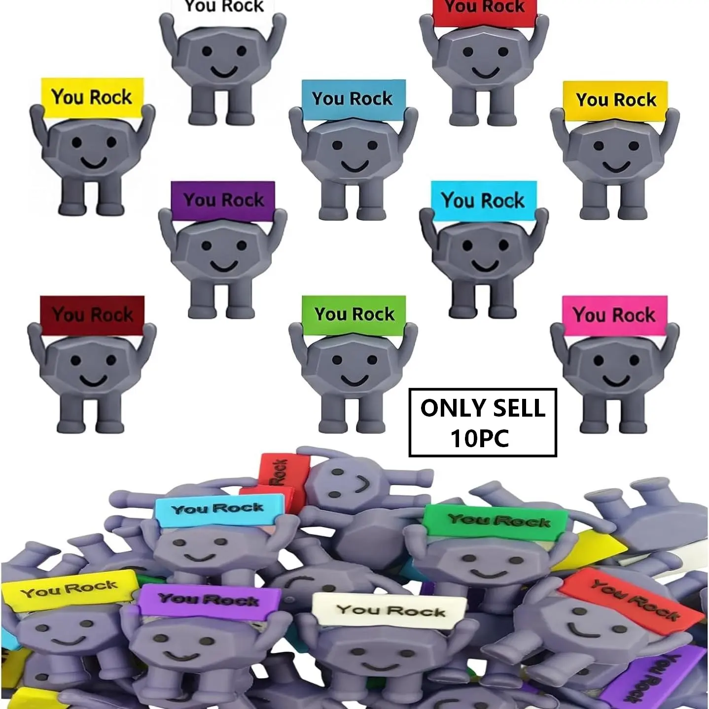 10 Mini Rubber You Rock Motivational Stones, Decorative Inspirational Figurines, Versatile Use, Home Office Decor, Office Desk Gifts, Employee Appreciation, Classroom Rewards
