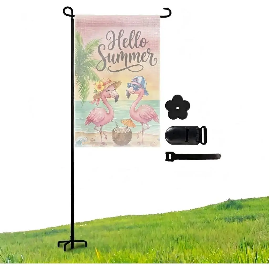 Heavy-Duty 4-Prong Garden Flag Pole Holder Stand – Weatherproof Outdoor Garden & Yard Flag Base for 12x18 Inch House Flags, Ground Flagpole Stand for - Decoration(Flag Not Include)