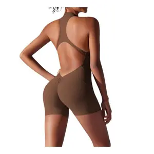 New solid color high-intensity nude tight sports back onesie yoga clothes tight running fitness clothes