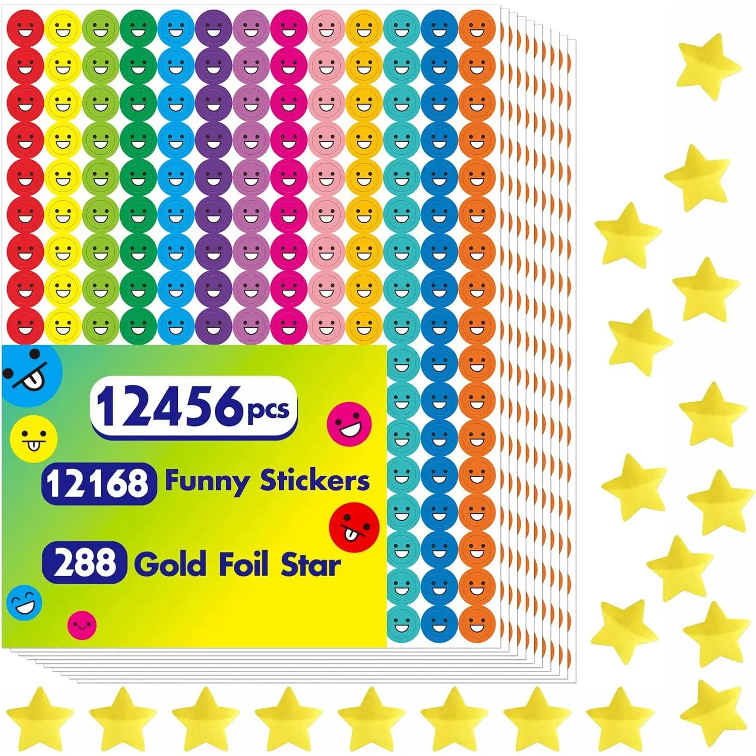 12456 count Funny Stickers,  Bundle Emotion Stickers in 14 Colors and 10 Designs  with Stickers for  Behavior Chart (Each Measures 3/8”)