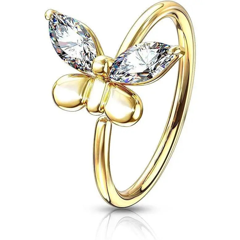 - 20GA CZ Crystal Butterfly Bendable Annealed Nose Cartilage Ring